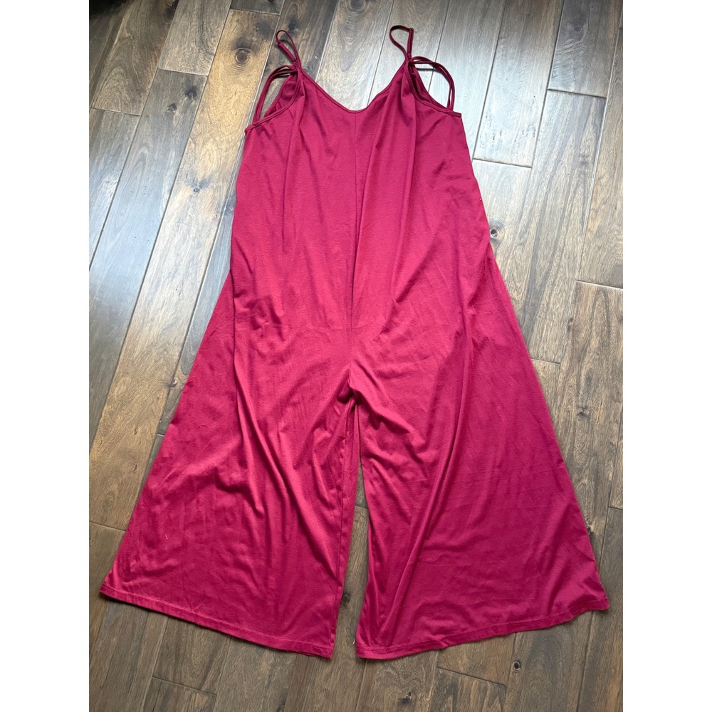 Zanzea Jumpsuit Womens XL Burgundy Excellent Wide‎ Leg Adjustable Strap Boho Fit